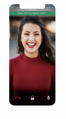 woman smiling through video call on smartphone