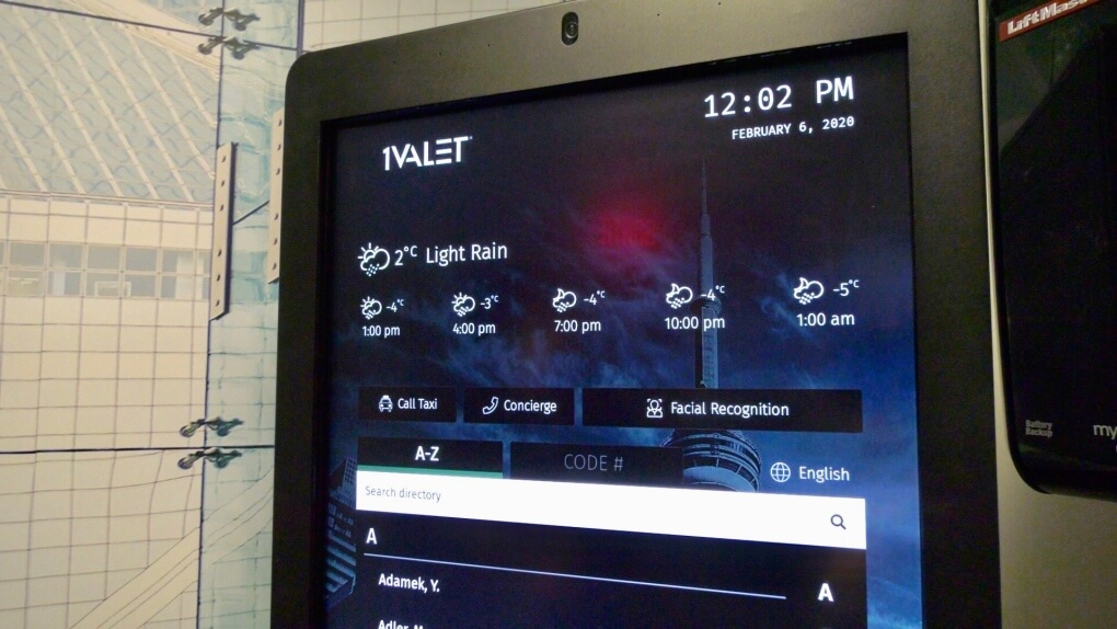 1Valet entry system screen