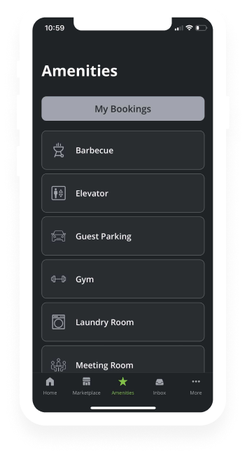 Amenity mobile booking screen
