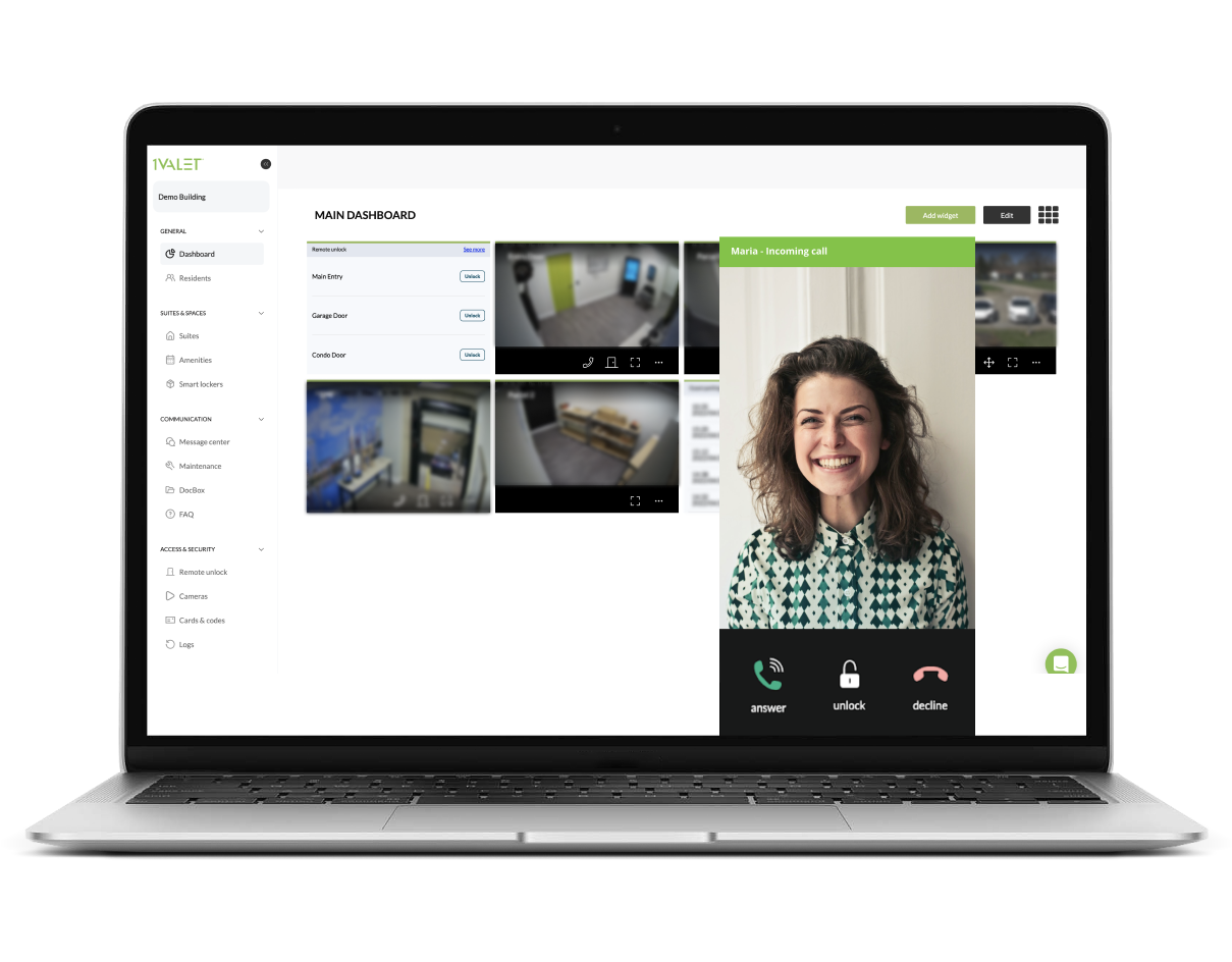 1VALET Property Management Software with incoming call
