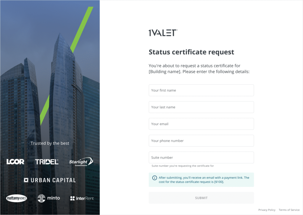 Status Certificates Requests - 1VALET